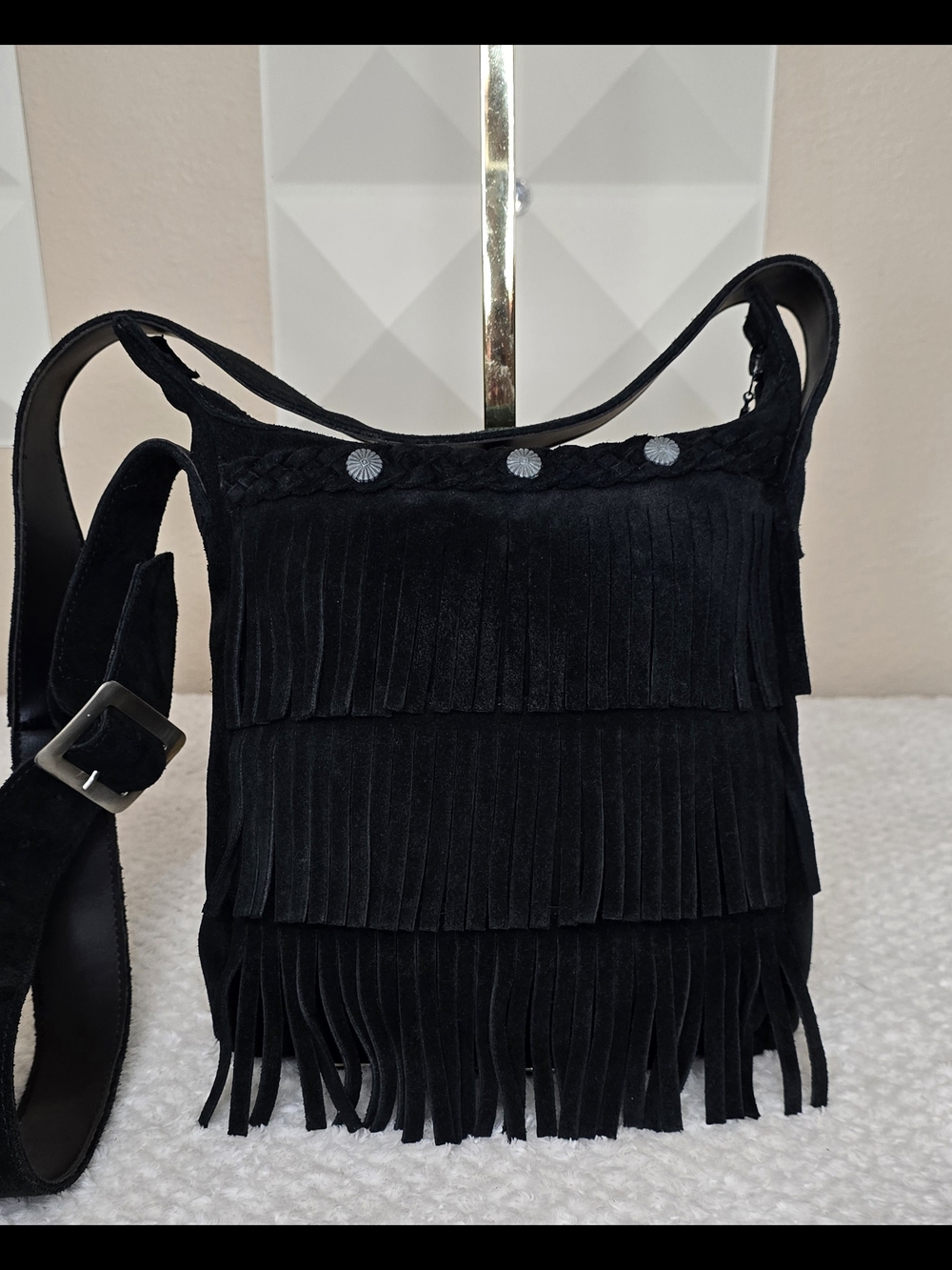 Minnetonka Black Suede Fringe Crossbody Bag Boho Western Festival Purse - Picture 4 of 10
